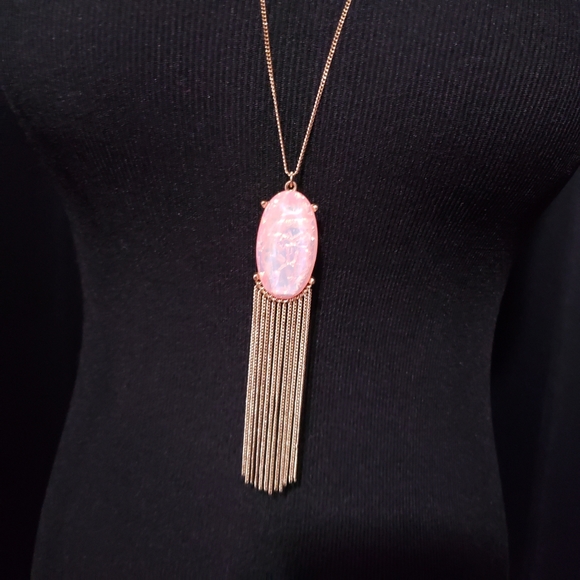Pink Fringe Pendant Gold Necklace - Picture 3 of 7